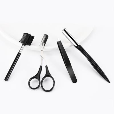 China 4pcs Eyebrow Tools Plastic Eyebrow Trimmer Tweezers Comb Scissors Eyebrow Set With Customized for sale