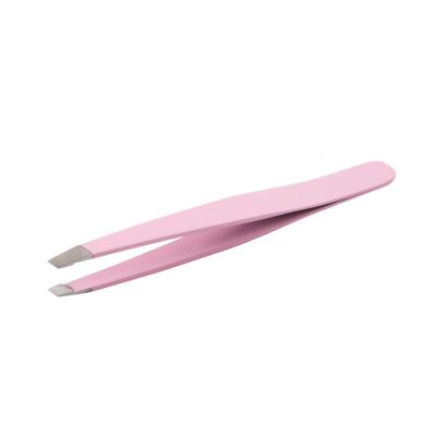 China Eyebrow Customized Stainless Steel Pink Tipped Eyebrow Tweezers Eyelash Applicator Tweezers for sale