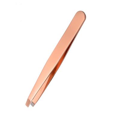 China Rose Gold Slanted Eyelash Tweezers Eyebrow Trimmer Tweezers Eyebrow Extension for sale