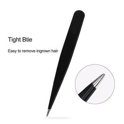 China Inveterate Black Private Label Hair Tweezers Stainless Steel Slant Eyebrow Pointed Tweezers for sale