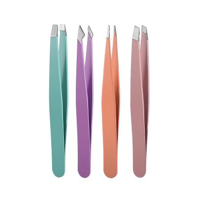 China Wholesale Multifuntional Colored Tweezers Classic High Quality Optional Color Slanted Tip Eyebrow Tweezers With Custom Logo for sale