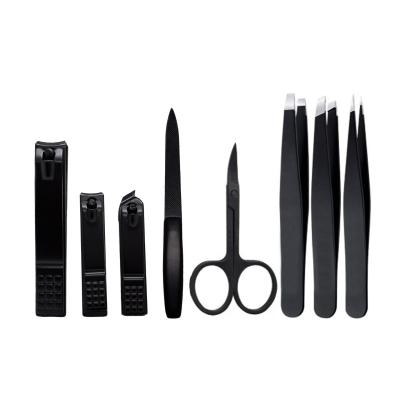 China Hot Sale Multifuntional Amazon 8 Pcs Manicure Set 8 Pcs Eyebrow Tweezers Set Stainless Steel Nail Clippers Set Black Beauty Tools for sale