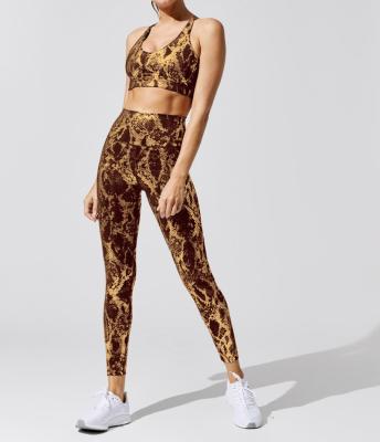 China Women Workout Set Breathable Wholesale Snake Printed Yoga Set High Waist Yoga Set For Women for sale