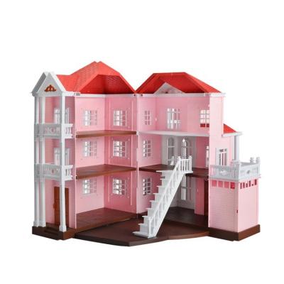 China With 3*AG13 / Lightweight Batteries Included Pretend Play Miniature Doll House For Girls Toy DIY Model Pink Doll Houses for sale