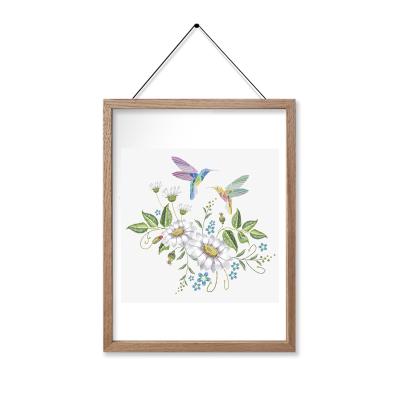 China Photo Frame A4 Oak Wood Frame White Flower Hexagon Picture Decorative Picture Wall Framed Pressed Flower for sale