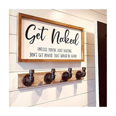 China Europe Wholesale Wood Craft Modern Rustic For Home Decor Farmhouse Get Naked Bathroom Funny Sign for sale