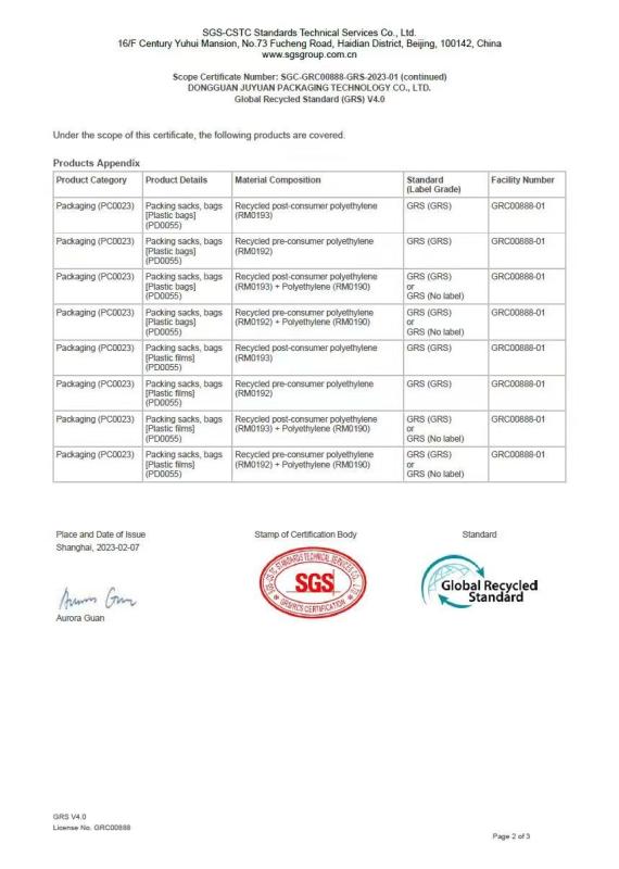Global Recycled Standard - Shenzhen Xushen Packaging Co., Ltd.
