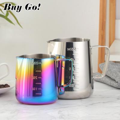 China Viable High Quality Viable Latte Cup Milk Frothing Pitcher Garland Mug Color Plated Stainless Steel Measuring Cup for sale