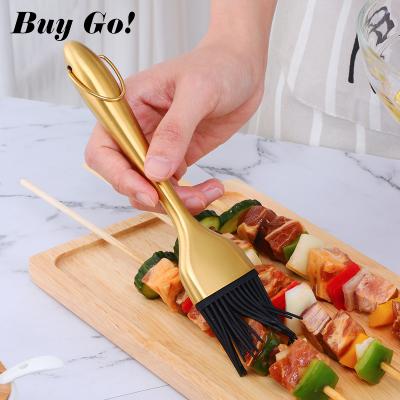 China BBQ Replaceable Easily Cleaned Easily Cleaned Kitchen Pastry Brush Silicone Handle Metal Tool BBQ Cooking Grill Basting Oil Brush For Baking for sale