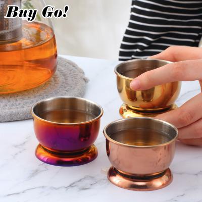 China Stocked Foot Design Rose Gold Rainbow Stainless Steel Stocked Sitting Silver Cup for Tea Coffee Water Saucer Ice Cream Dessert for sale