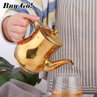 China Sustainable 500ml Teapot With Spilling Strainer Coffee Kettle Gold Plated Stainless Steel Pour Over Coffee Teapot for sale