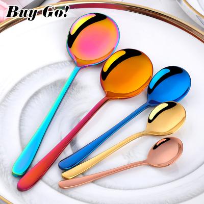 China Durable Korean Design Titanium Plated Stainless Steel Cutlery Round Spoons For Dinner Soup Ice Cream Dessert Tea Coffee for sale