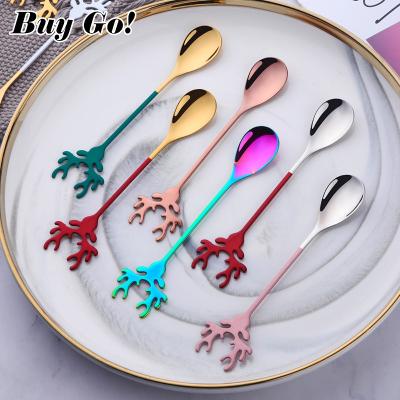 China New Arrival Wedding Gift Creative Viable Antler Handle Stainless Steel Spoon For Dessert Tea Coffee for sale