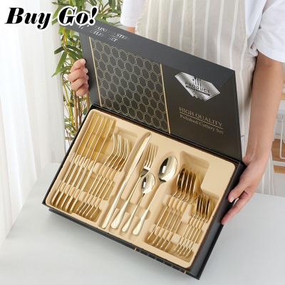 China Viable Hot Viable Selling 24 Pieces Dinnerware Set Home Restaurant Wedding Stainless Steel Cutlery Set With Gift Box For 6 for sale