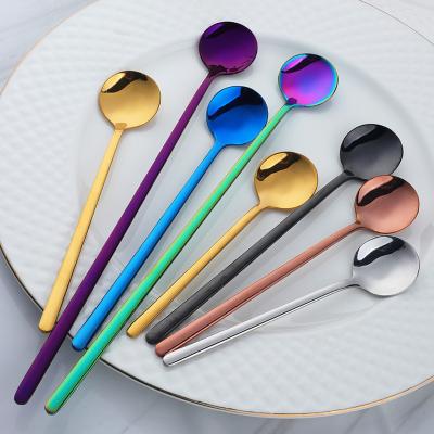 China Long Handle 18/10 Stainless Steel Metal Round Coffee Dessert Spoon Long Lasting Stirring Tea Spoon for sale