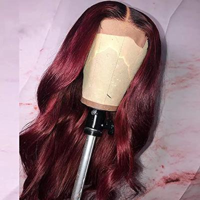 China No Shedding& Factory Free Tangle Body Wave Lace Front Wig 130%density Virgin Human Hair Color Hair 99j Wig Free Shipping for sale