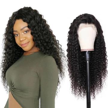 China No Shedding& Tangle Free Natural Color Deep Curly Hair Full Lace Wig With Baby Hair Supplier Glueless Natural Brazilian Virgin Hair Wig for sale