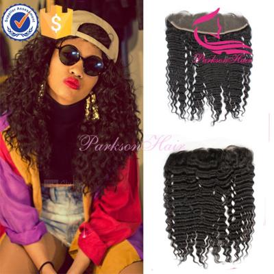 China Cheap Brazilian Hair Parkosnhair Virgin Hair Silky Curly Top Frontal Piece Lace Closure Human Hair Wig for sale