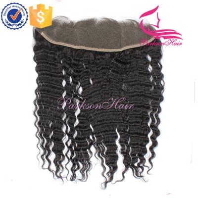 China 7A Virgin Human Hair 13X4 Deep Curly Brazilian Curly Full Lace Frontal Closure With Bleached Knot Baby Hair Free Middle 3 Pieces for sale