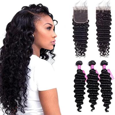 China No Shedding& Tangle Free Wholesale Virgin Unprocessed Virgin Deep Wave Closure 4*4 Brazilian Hair Human Hair For Black Women for sale