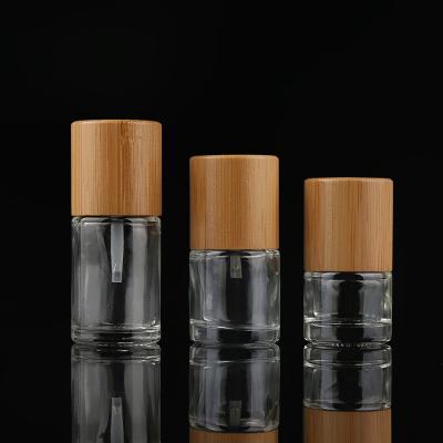 China Custom Bamboo Nail Glass Cosmetic Bottle With Brush , Empty Polish Glass Bottles Eco - Friendly for sale