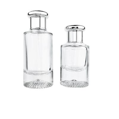 China Personal Care Luxury Custom Cyclindrical Spray Pump 25ml 50ml Glass Empty Perfume Bottle for sale