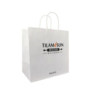 China Recycled Materials Kraft Paper Bags Custom Flat Paper Carrier Bags With Paper Handle for sale