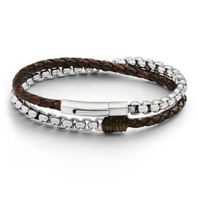 China Fashion Jewelry Matt Silver Clasp Brown Leather Cuff Bangle CLASSIC Ladies Men for sale