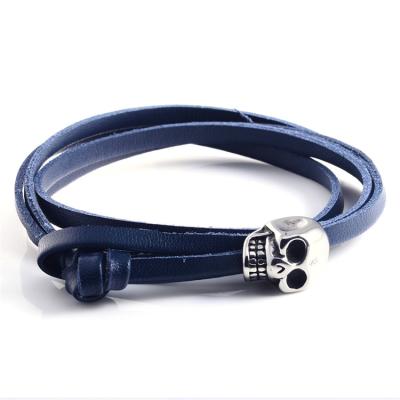 China 2022 Male Fashion Skull Braided Leather Jewelry Navy Blue Skull Bracelet High Quality CLASSIC for sale