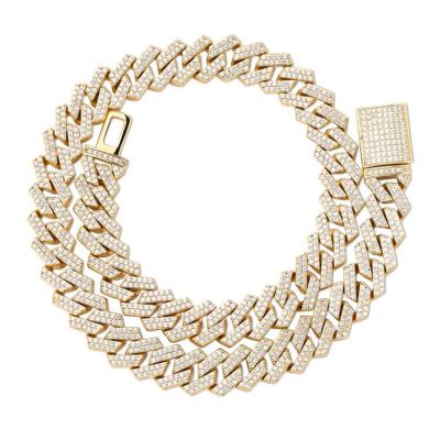 China Cuban Link Chain Bling 14k 18k CZ Gold Plated Iced Out Cadena Cubana Mens Cuban Link Chain Diamond Chain Link Necklace Hip Hop Jewelry Cuban for sale