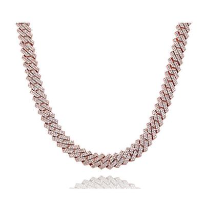 China Pink Cuban Link Chain 12mm Cuban Chain Iced Out Jewelry Wholesale Rose Gold Plating Miami Cuban Rhinestone Link Chain Zinc Alloy Necklace for sale