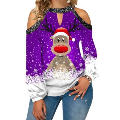 中国 Kedier AZC274 Christmas Printed Tops Digital Print Technology Long Sleeve Womens Santa Clothing 販売のため