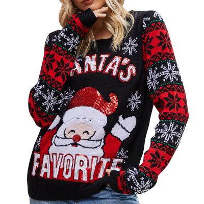 Китай Christmas Pullover Sweater Santa Claus Embroidered Round Neck Sweater Women Christmas Sweaters продается