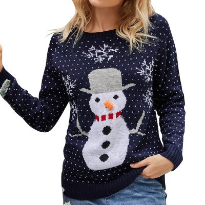 Cina Ladies Little Snowman Christmas Printed Tops Nylon/Acrylic Knitted Sweater Pullover in vendita