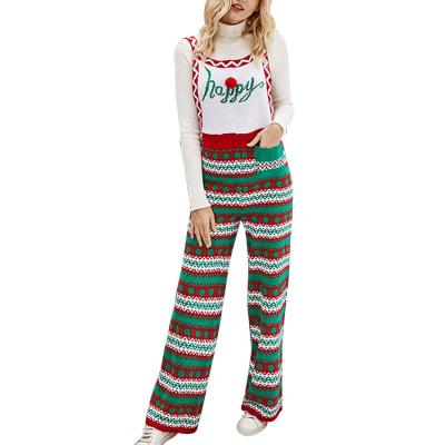 China Autumn And Winter Christmas Clothes Knitted Bib Pants Loose Christmas Snowflake Knitted Jumpsuit for sale