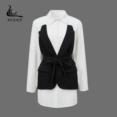 Κίνα Oversized Cotton Long Sleeve Ladies Shirts Plain Fake Two-Piece Office Shirt Dress προς πώληση