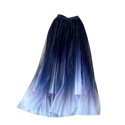 China Fairy Skirt Gentle Wind Skirt Female Four Seasons All-Match Design Sense Gradient Color Mid-Length Mesh dress zu verkaufen