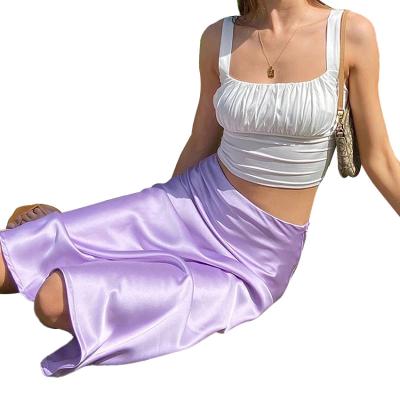 China Milk Silk Plain Dyed Slim Midi Skirt High Waist Solid Color Dress In Spring/Summer for sale