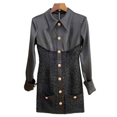 China Luxury Dress Style Ladies Blazer Jacket In Anti-Static 100% Polyester Wool And Satin Fabric for sale