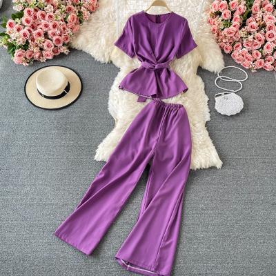 Chine Ins Pure Color Street Wear Set With Spandex/Cotton Wide Leg Pants Women Two Pieces à vendre