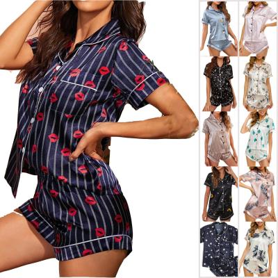 China Factory high quality women's satin silk pajamas short-sleeved pajamas set pajamas set female 2021 two-piece sublimation Te koop