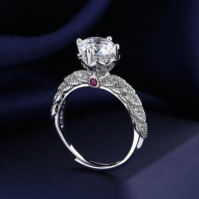 China Trendy Fashion Jewelry Women European CZ Crown Ring With Two Carat Imitated Moissanite Adjustable Rings for sale