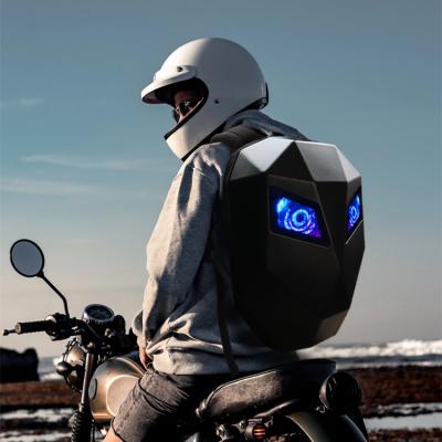 China Amazon waterproof hot sale layered storage three-dimensional hard shell design led knight backpack motorcycle with led screen for sale