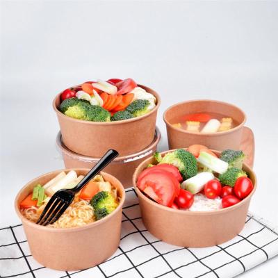 China 35 oz Disposable Paper Salad Disposable Eco Friendly Biodegradable Kraft Soup Bowl for sale