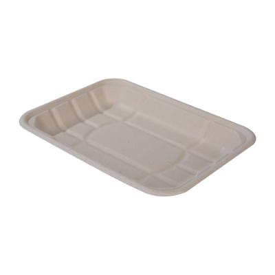 China Disposable Biodegradable Disposable Tableware Sugarcane Bagasse Pulp Meat Serving Tray for sale