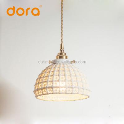 China Unique Art Modern White Weave Ceiling Light Industrial Porcelain Hanging Pendant Lamp for sale