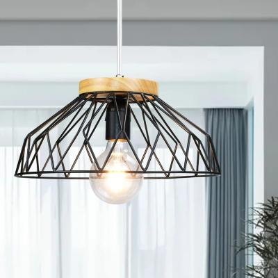 China Modern European Industrial Chandelier With Three Colors Of Metal Wire Shade And Wooden Decorative Chandelier for sale