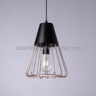 China Industrial Metal Cage Hotel And Rose Gold Shade For Ceiling Pendant Hanging Light Lamp for sale