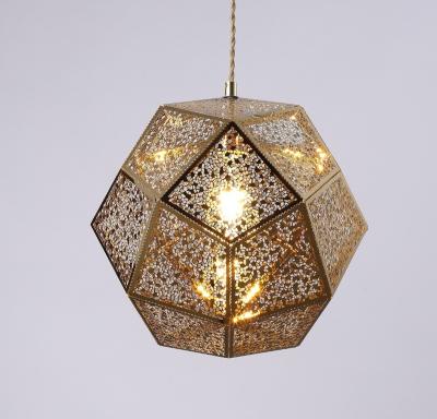 China Modern Unique Modern Web Geometry Etching Stainless Steel Gold Pendant Light Round Ball Art Hanging Pendant Lights for sale