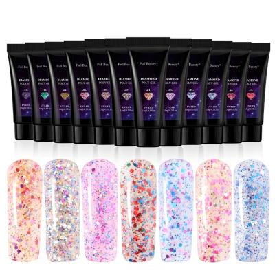 China Quick Gel Nail Extension Crystal Glitter Nail Extension Poly Nail Extension Gel New Arrival 12 Colors Poly for sale